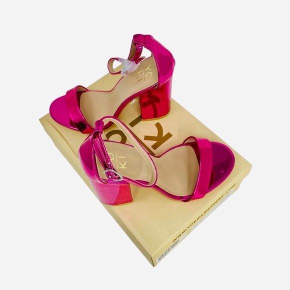 Ankle Strap Metallic Hot Pink Dress Block Heel Sandals Size 6 NEW NWT - Picture 6 of 9